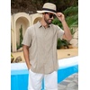 Runcati Mens Short Sleeve Guayabera Shirts Cuban Button Down Casual Shirt | Summer Vacation Wedding Embroidered Linen Tops(Light Khaki)