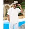 Runcati Mens Short Sleeve Guayabera Shirts Cuban Button Down Casual Shirt | Summer Vacation Wedding Embroidered Linen Tops(White)