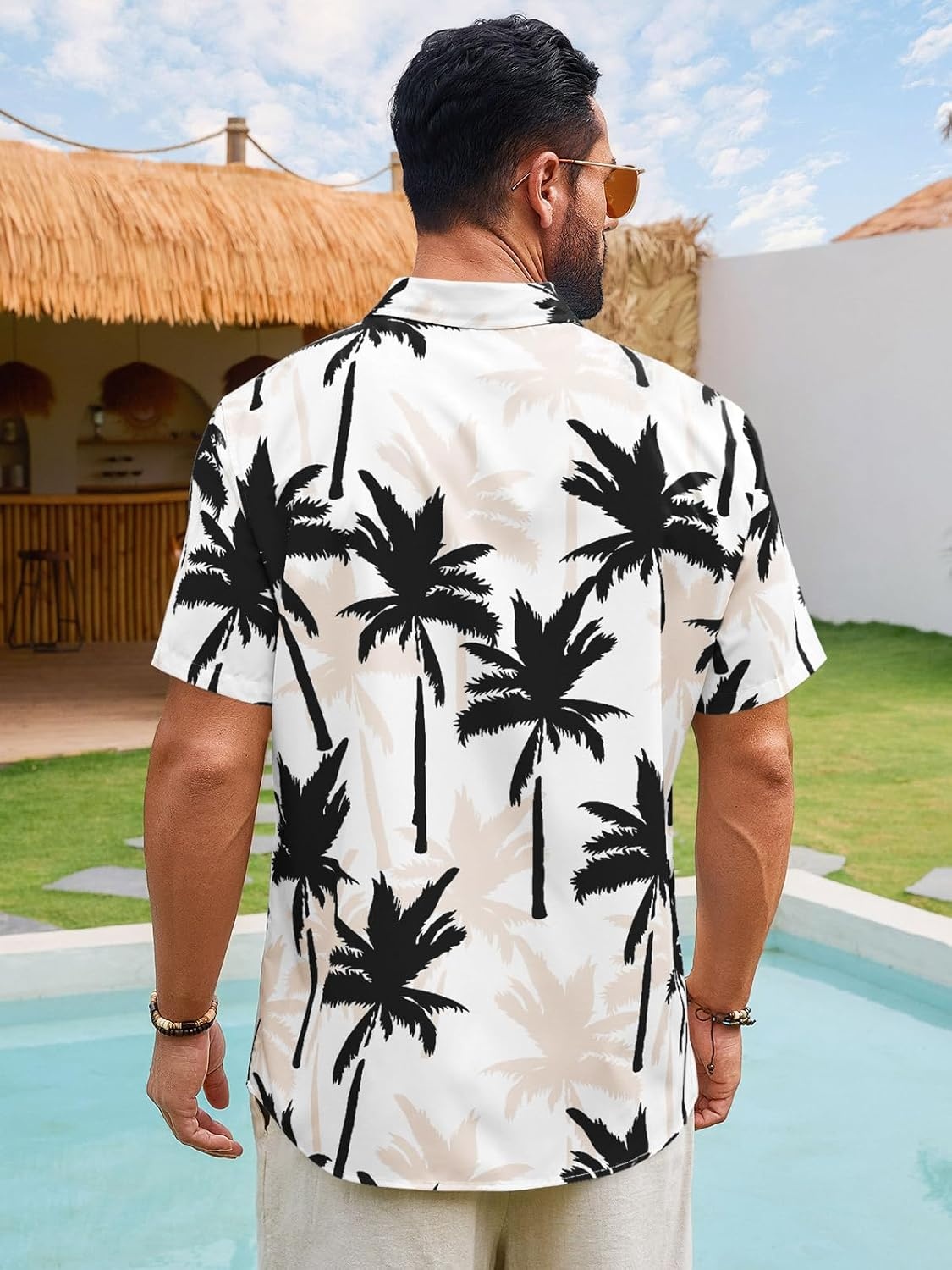 image:imageRuncati Mens Hawaiian Button Down Shirts Short Sleeve Tropical Shirt Graphic Palm Tree Printed Summer Beach TopsBlack
