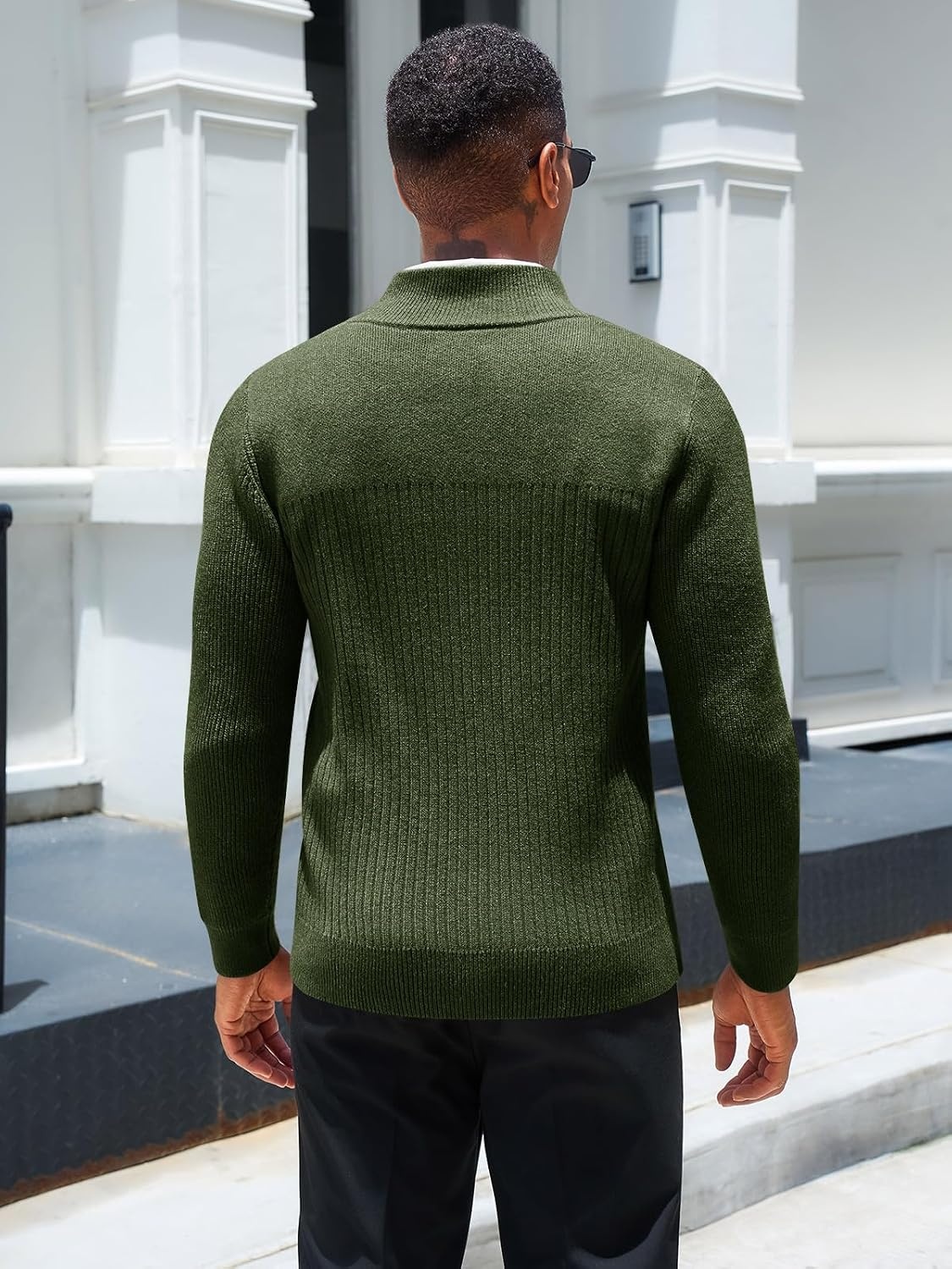 image:imageRuncati Mens Quarter Zip Sweater Mock Neck Pullover Casual Polo SweatersArmy Green