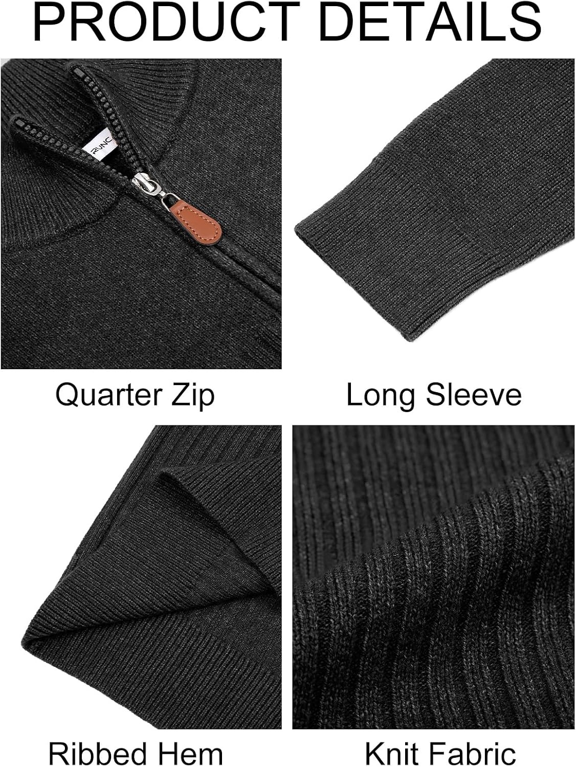 image:imageRuncati Mens Quarter Zip Sweater Mock Neck Pullover Casual Polo SweatersBlack