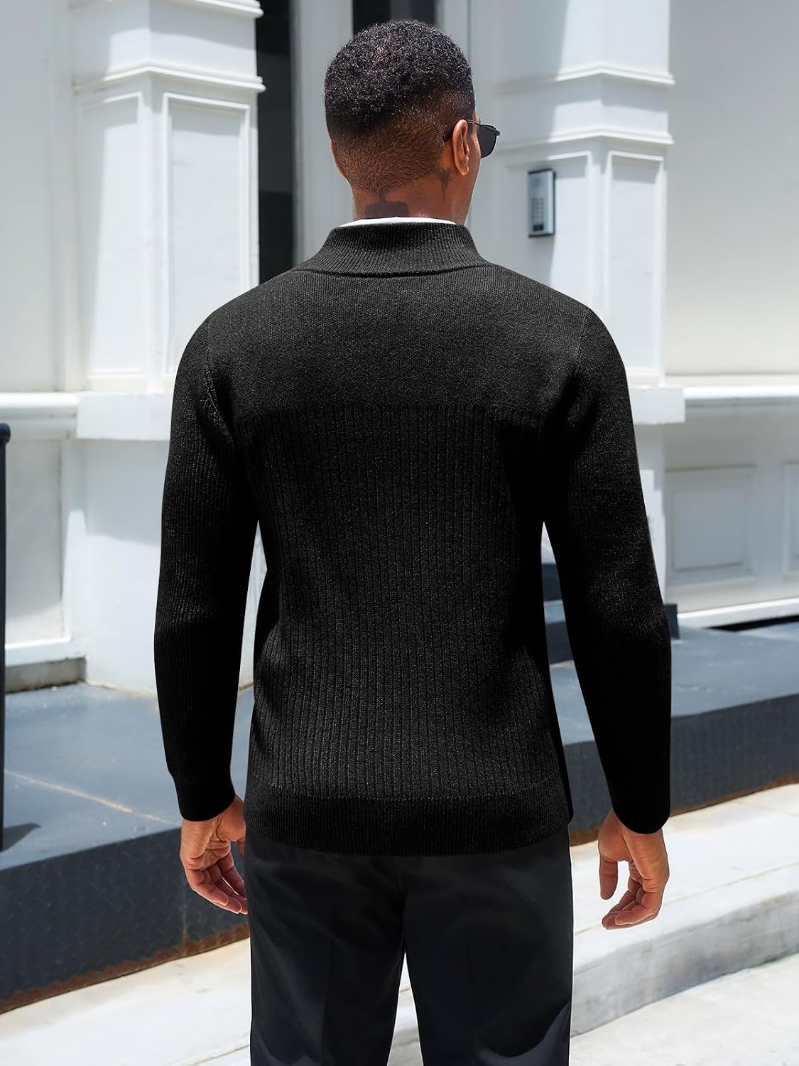 image:imageRuncati Mens Quarter Zip Sweater Mock Neck Pullover Casual Polo SweatersBlack