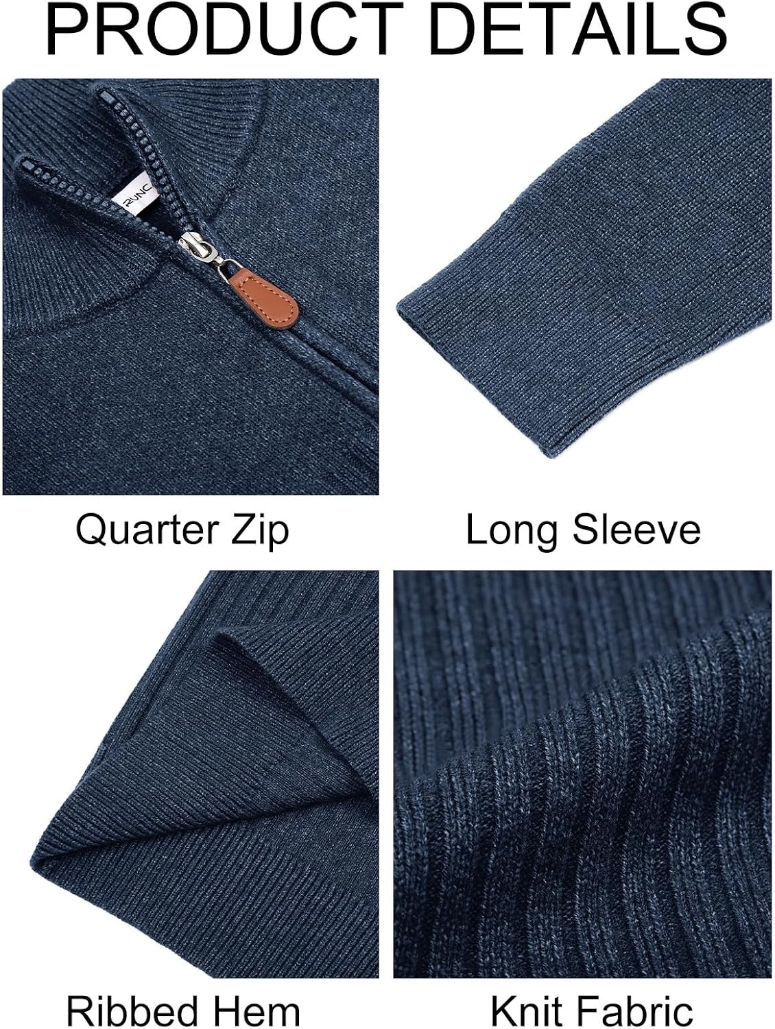 image:imageRuncati Mens Quarter Zip Sweater Mock Neck Pullover Casual Polo SweatersNavy