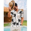 Runcati Mens Hawaiian Button Down Shirts Short Sleeve Tropical Shirt Graphic Palm Tree Printed Summer Beach Tops(Black)