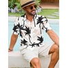 Runcati Mens Hawaiian Button Down Shirts Short Sleeve Tropical Shirt Graphic Palm Tree Printed Summer Beach Tops(Black)