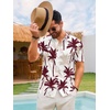 Runcati Mens Hawaiian Button Down Shirts Short Sleeve Tropical Shirt Graphic Palm Tree Printed Summer Beach Tops(Burgundy)