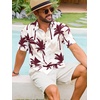 Runcati Mens Hawaiian Button Down Shirts Short Sleeve Tropical Shirt Graphic Palm Tree Printed Summer Beach Tops(Burgundy)