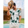 Runcati Mens Hawaiian Button Down Shirts Short Sleeve Tropical Shirt Graphic Palm Tree Printed Summer Beach Tops(Dark Green)