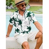 Runcati Mens Hawaiian Button Down Shirts Short Sleeve Tropical Shirt Graphic Palm Tree Printed Summer Beach Tops(Dark Green)