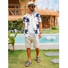 Runcati Mens Hawaiian Button Down Shirts Short Sleeve Tropical Shirt Graphic Palm Tree Printed Summer Beach Tops(Navy)