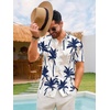 Runcati Mens Hawaiian Button Down Shirts Short Sleeve Tropical Shirt Graphic Palm Tree Printed Summer Beach Tops(Navy)