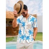 Runcati Mens Hawaiian Button Down Shirts Short Sleeve Tropical Shirt Graphic Palm Tree Printed Summer Beach Tops(Sky Blue)