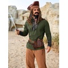 Runcati Mens Medieval Pirate Shirt Lace Up Faux Leather Viking Costume Tops(Army Green)