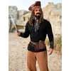 Runcati Mens Medieval Pirate Shirt Lace Up Faux Leather Viking Costume Tops(Black)
