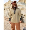 Runcati Mens Medieval Pirate Shirt Lace Up Faux Leather Viking Costume Tops(Khaki)