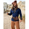 Runcati Mens Medieval Pirate Shirt Lace Up Faux Leather Viking Costume Tops(Navy)