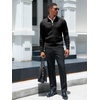 Runcati Mens Quarter Zip Sweater Mock Neck Pullover Casual Polo Sweaters(Black)