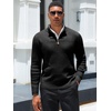 Runcati Mens Quarter Zip Sweater Mock Neck Pullover Casual Polo Sweaters(Black)