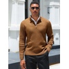 Runcati Mens Quarter Zip Sweater Mock Neck Pullover Casual Polo Sweaters(Brown)