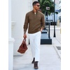 Runcati Mens Quarter Zip Sweater Mock Neck Pullover Casual Polo Sweaters(Coffee)