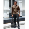 Runcati Mens Quarter Zip Sweater Mock Neck Pullover Casual Polo Sweaters(Coffee)