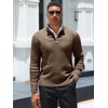 Runcati Mens Quarter Zip Sweater Mock Neck Pullover Casual Polo Sweaters(Coffee)