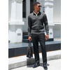 Runcati Mens Quarter Zip Sweater Mock Neck Pullover Casual Polo Sweaters(Dark Grey)