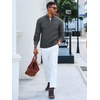 Runcati Mens Quarter Zip Sweater Mock Neck Pullover Casual Polo Sweaters(Dark Grey)