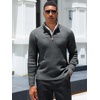 Runcati Mens Quarter Zip Sweater Mock Neck Pullover Casual Polo Sweaters(Dark Grey)