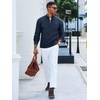 Runcati Mens Quarter Zip Sweater Mock Neck Pullover Casual Polo Sweaters(Navy)