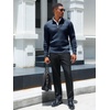 Runcati Mens Quarter Zip Sweater Mock Neck Pullover Casual Polo Sweaters(Navy)