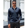 Runcati Mens Quarter Zip Sweater Mock Neck Pullover Casual Polo Sweaters(Navy)