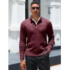 Runcati Mens Quarter Zip Sweater Mock Neck Pullover Casual Polo Sweaters(Wine Red)
