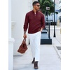 Runcati Mens Quarter Zip Sweater Mock Neck Pullover Casual Polo Sweaters(Wine Red)