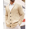 Runcati Mens Shawl Collar Cardigan Sweaters Cable Knit Button Down Sweater(Beige)