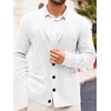 Runcati Mens Shawl Collar Cardigan Sweaters Cable Knit Button Down Sweater(White)