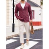 Runcati Mens Shawl Collar Cardigan Sweaters Cable Knit Button Down Sweater(Wine Red)