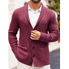 Runcati Mens Shawl Collar Cardigan Sweaters Cable Knit Button Down Sweater(Wine Red)