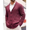 Runcati Mens Shawl Collar Cardigan Sweaters Cable Knit Button Down Sweater(Wine Red)