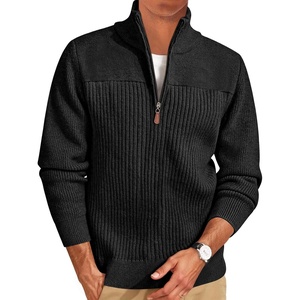 Runcati Mens Quarter Zip Sweater Mock Neck Pullover Casual Polo Sweaters(Black)