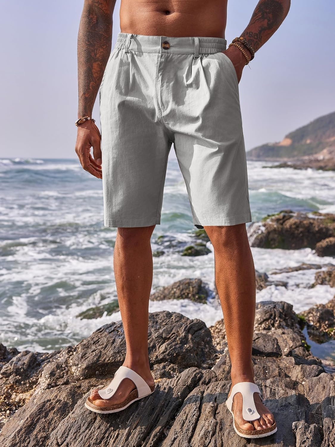 image:imageRuncati Mens Golf Shorts Flat Front Chino Dress Work Short PantsGrey