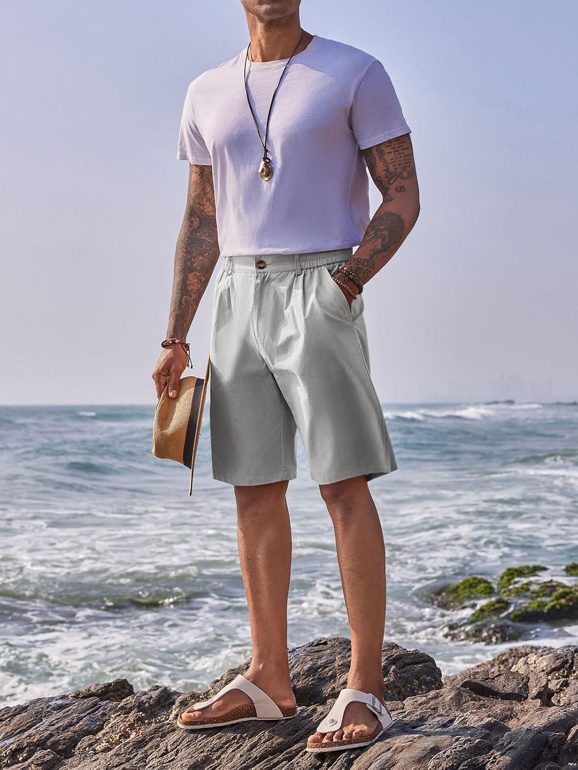 image:imageRuncati Mens Golf Shorts Flat Front Chino Dress Work Short PantsGrey