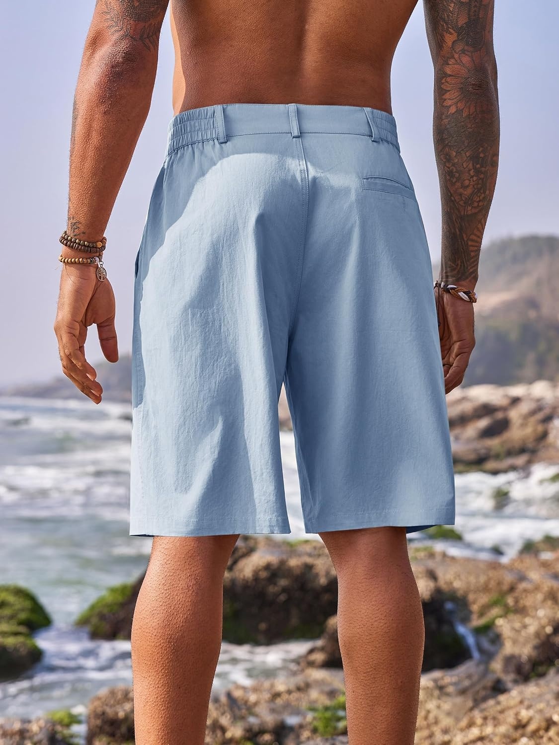 image:imageRuncati Mens Golf Shorts Flat Front Chino Dress Work Short PantsLight Blue