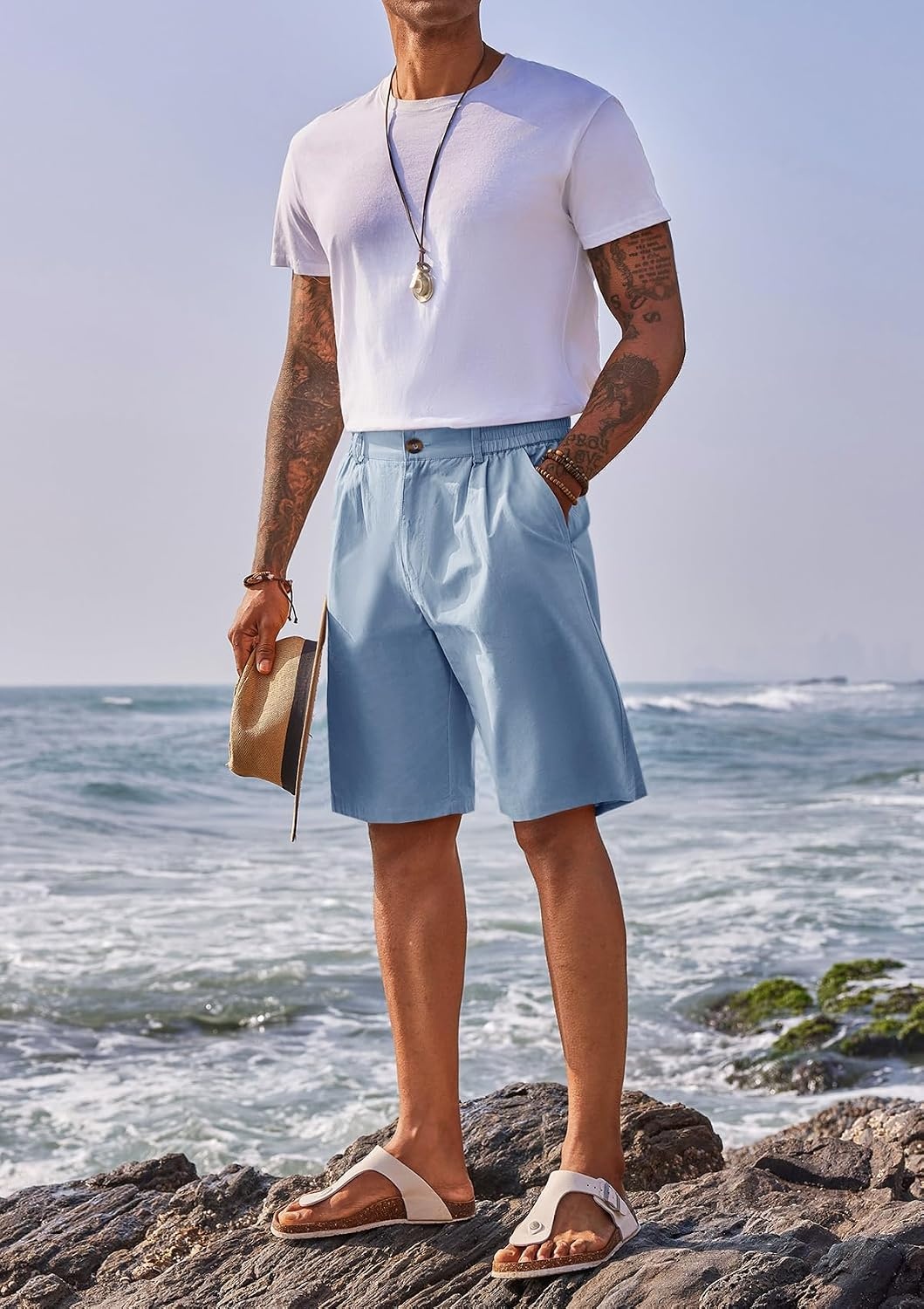 image:imageRuncati Mens Golf Shorts Flat Front Chino Dress Work Short PantsLight Blue