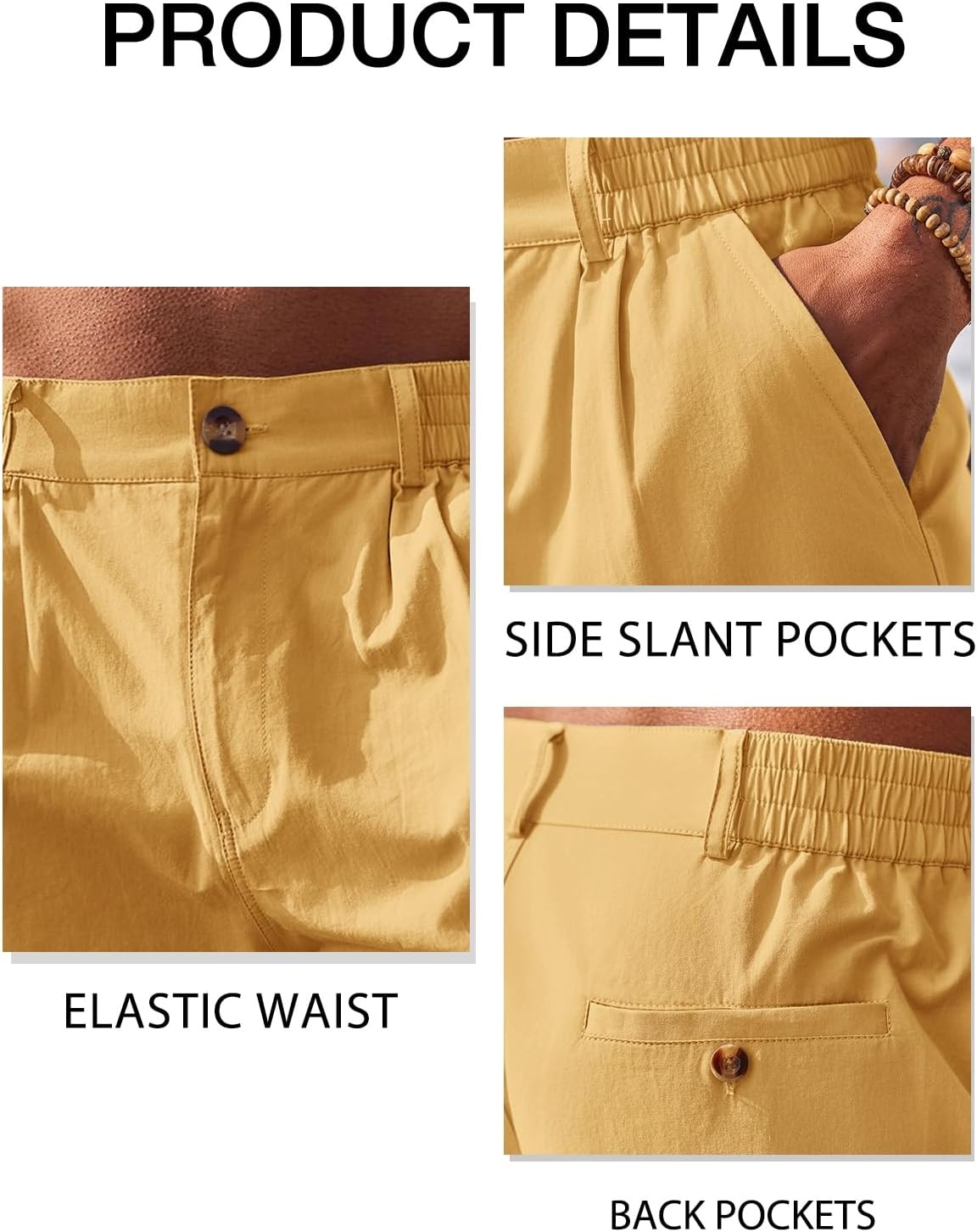 image:imageRuncati Mens Golf Shorts Flat Front Chino Dress Work Short PantsMustard Yellow