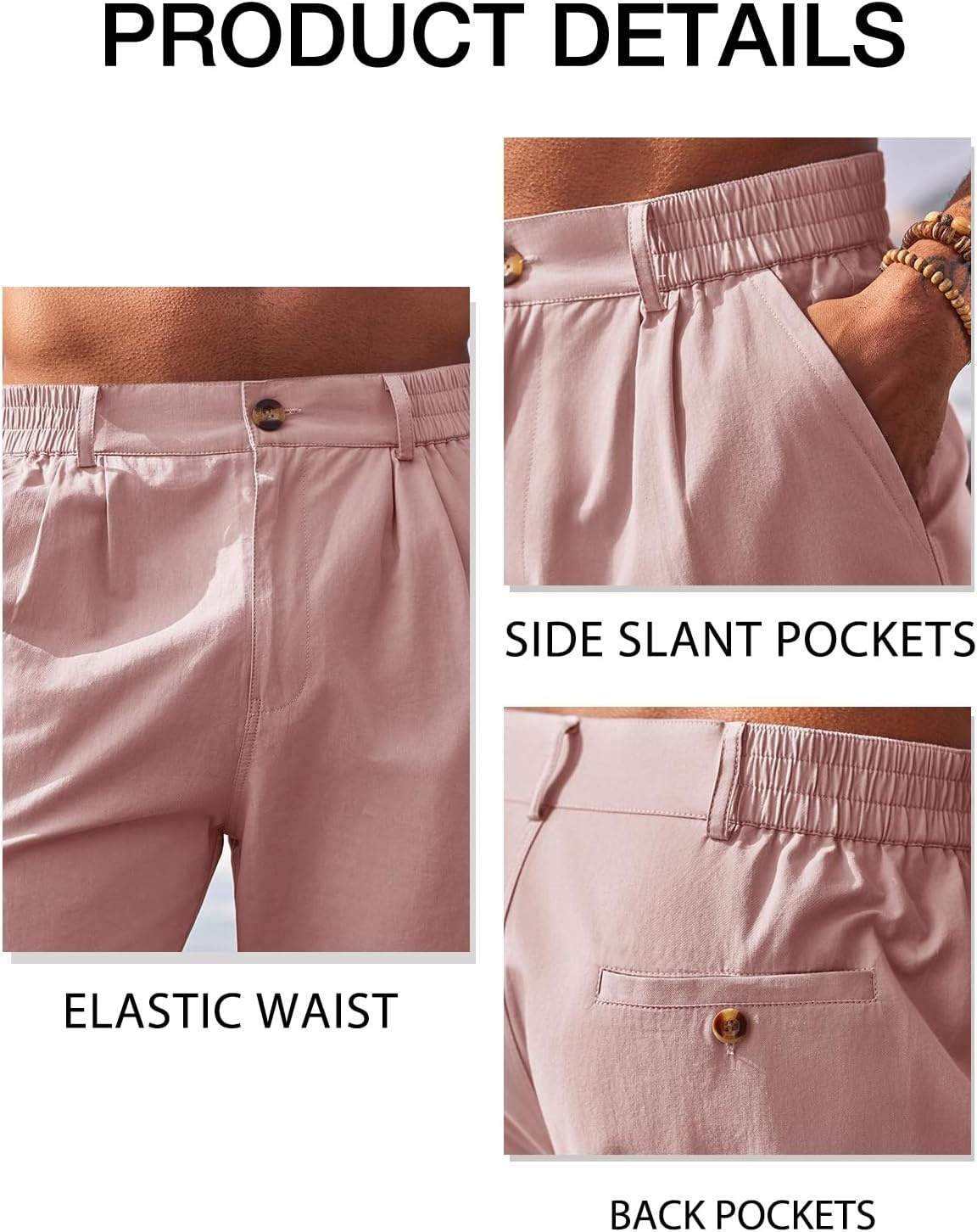 image:imageRuncati Mens Golf Shorts Flat Front Chino Dress Work Short PantsPink