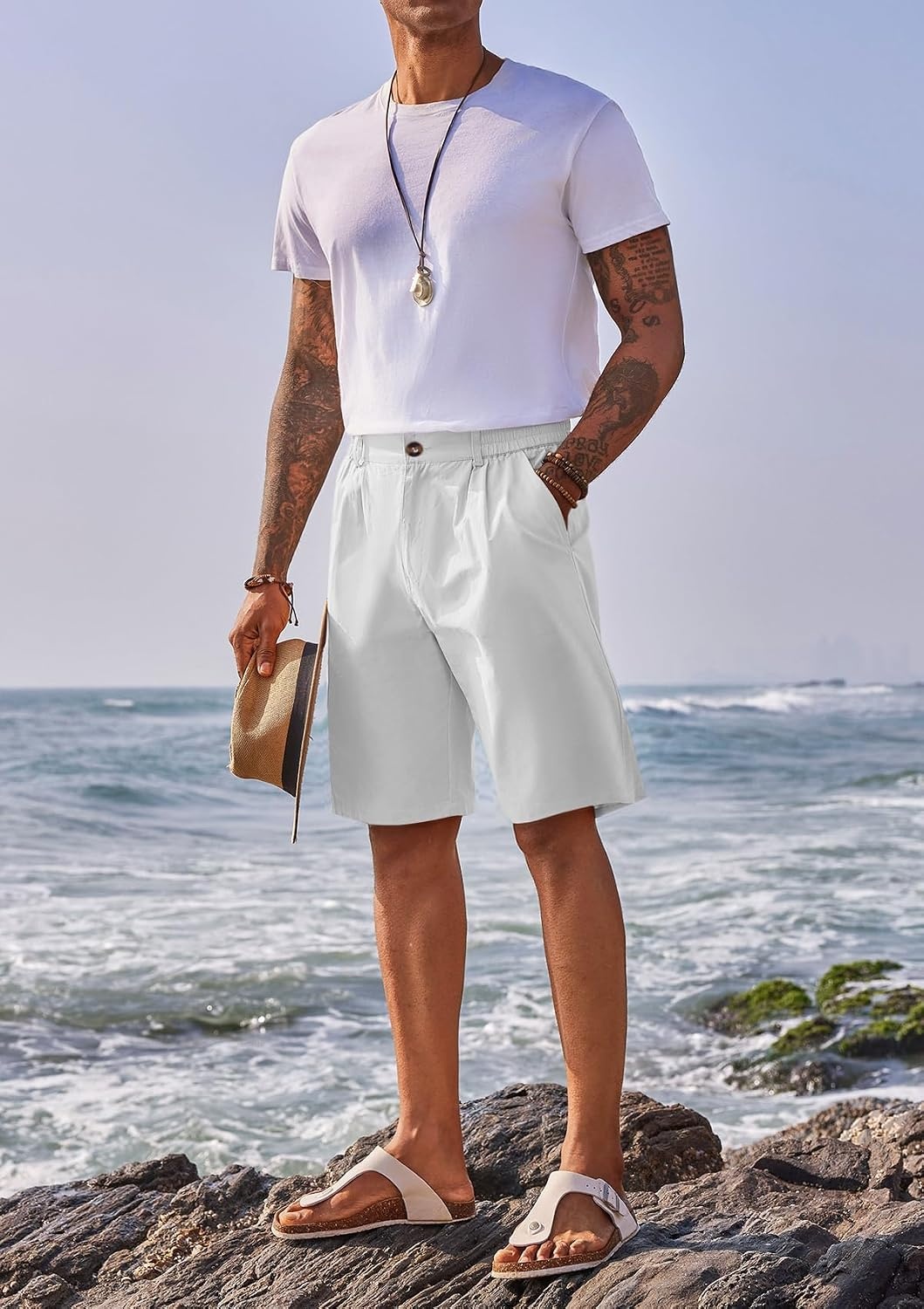 image:imageRuncati Mens Golf Shorts Flat Front Chino Dress Work Short PantsWhite