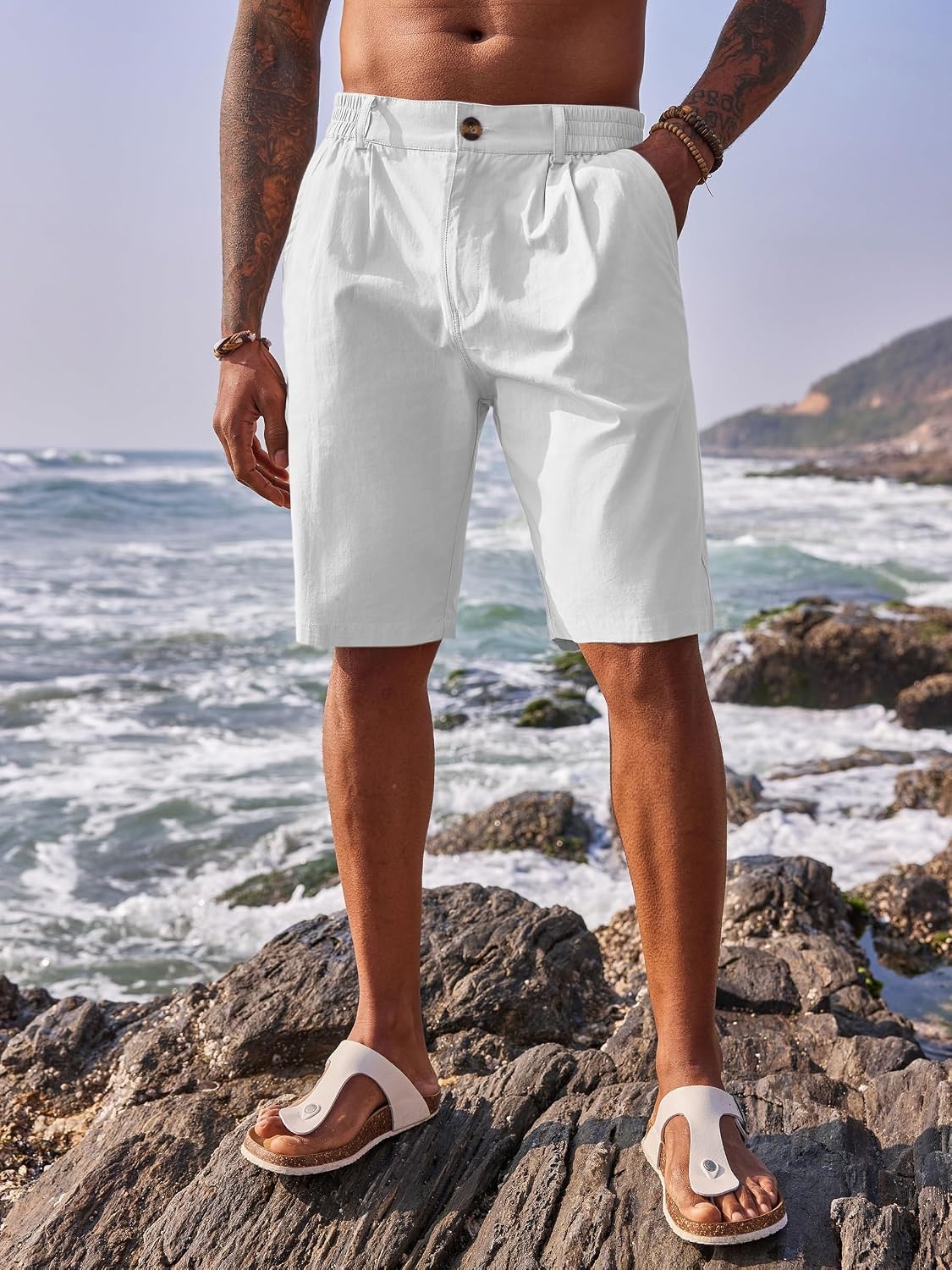 image:imageRuncati Mens Golf Shorts Flat Front Chino Dress Work Short PantsWhite