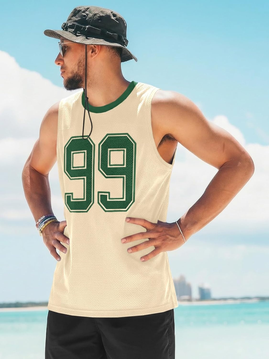 image:imageRuncati Mens Jersey Shirs Number Graphic Sleeveless Mesh Oversized Tank TopApricot