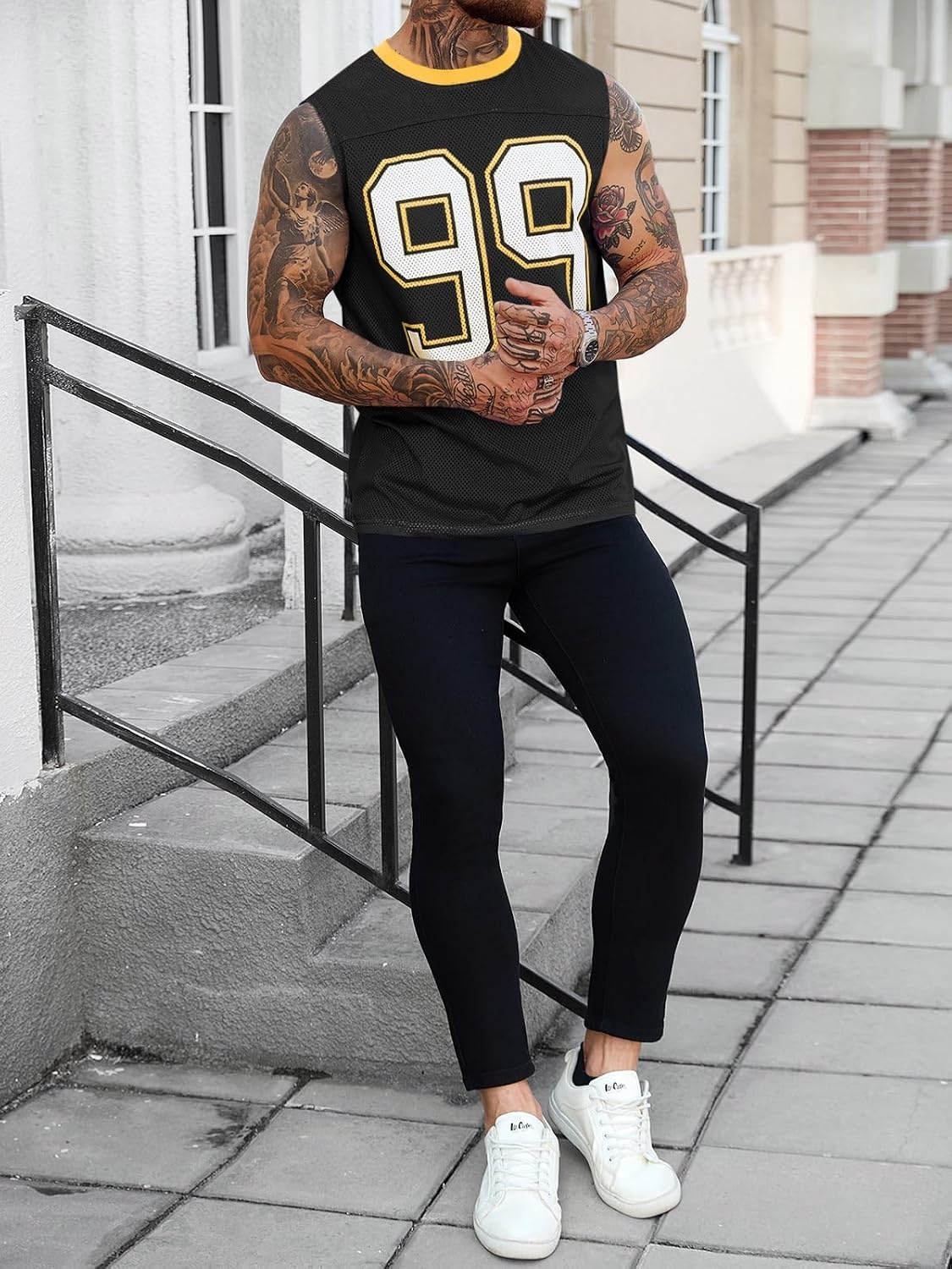 image:imageRuncati Mens Jersey Shirs Number Graphic Sleeveless Mesh Oversized Tank TopBlack